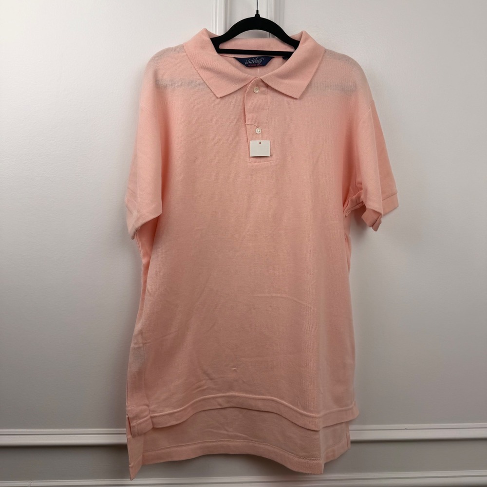 Lord &‎ Taylor Mens Peach Pink Cotton Pique Short Sleeve Polo Shirt Large